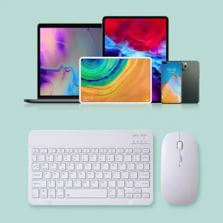 Bluetooth Ios Ipad Android Windows Uyumlu Klavye Mouse Seti - Sessiz - Şarjlı - Combo - Ultra İnce - Türkçe - Kablosuz Beyaz