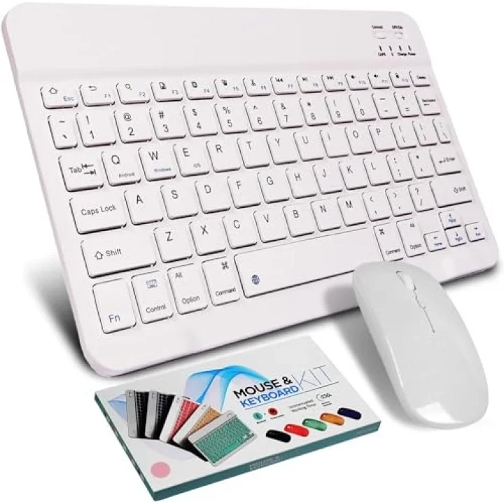 Bluetooth Ios Ipad Android Windows Uyumlu Klavye Mouse Seti - Sessiz - Şarjlı - Combo - Ultra İnce - Türkçe - Kablosuz Beyaz
