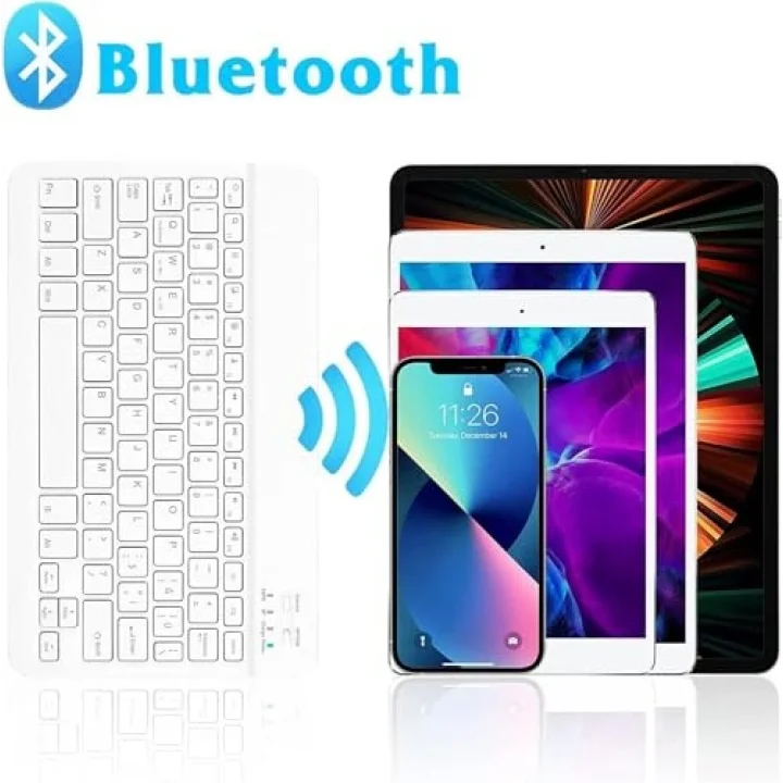 Bluetooth Ios Ipad Android Windows Uyumlu Klavye Mouse Seti - Sessiz - Şarjlı - Combo - Ultra İnce - Türkçe - Kablosuz Beyaz