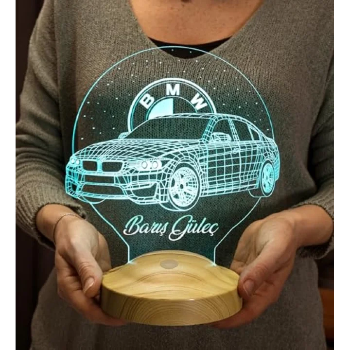 BMW Logolu İsimli Led Lamba, Araba Hayranlarına Hediye, Doğum Günü Hediyesi, Kişiye Özel Hediye 3D Led Lamba
