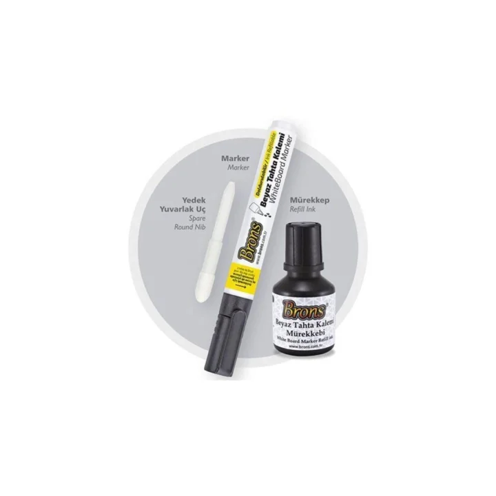 Board Marker Set Siyah (Kalem + Mürekkep + Yedek Uç) [BR-9550]