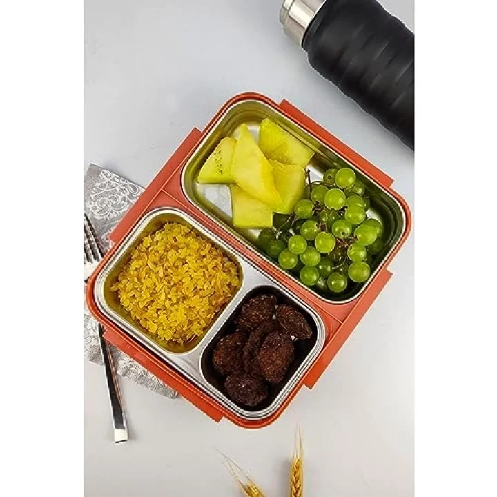 Bölmeli Çelik Hazneli Yemek Kabı 25 Cm Turuncu - YK1392