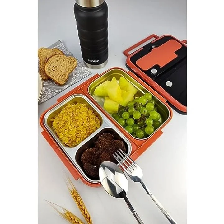 Bölmeli Çelik Hazneli Yemek Kabı 25 Cm Turuncu - YK1392