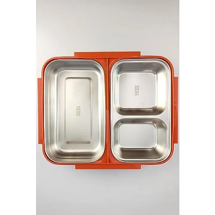 Bölmeli Çelik Hazneli Yemek Kabı 25 Cm Turuncu - YK1392