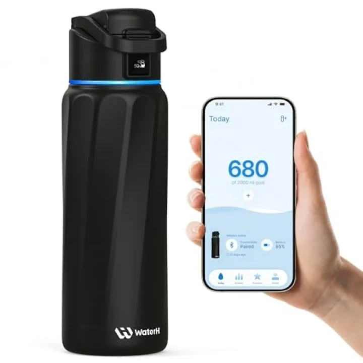Boost Akıllı Su Şişesi, Hatırlatıcı ve İzleyici, Çift Duvarlı Vakum Yalıtımlı Şişeler, Paslanmaz Çelik, 32 oz BPA İçermeyen Geniş Ağız, Okul, Spor Salonu, Ofis, Babalar Günü için İdeal