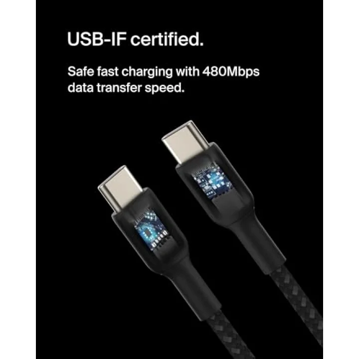 Boost Charge Örgülü USB-C, Hızlı Şarj Cihazı, USB-C Şarj Kablosu, iPhone 16, 15, Samsung Galaxy S24, S23, Pixel, iPad, MacBook, Nintendo ve Daha Fazlası için Hızlı Şarj, 1 Metre, Siyah