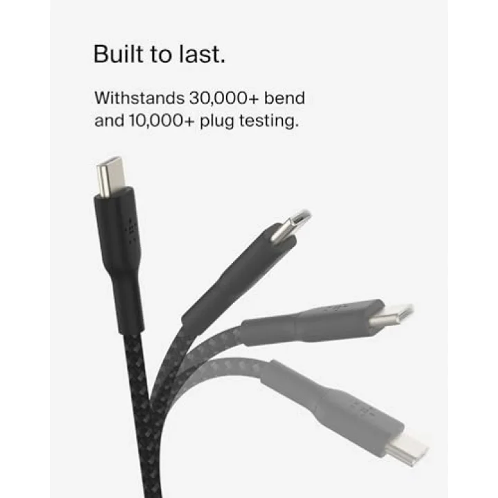 Boost Charge Örgülü USB-C, Hızlı Şarj Cihazı, USB-C Şarj Kablosu, iPhone 16, 15, Samsung Galaxy S24, S23, Pixel, iPad, MacBook, Nintendo ve Daha Fazlası için Hızlı Şarj, 1 Metre, Siyah