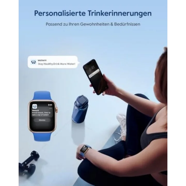 Boost Yalıtımlı Paslanmaz Çelik Akıllı Su Şişesi, 32 oz Bluetooth Akıllı İzleyici ve İçki Hatırlatma (Mavi)