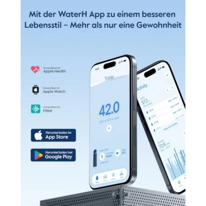 Boost Yalıtımlı Paslanmaz Çelik Akıllı Su Şişesi, 32 oz Bluetooth Akıllı İzleyici ve İçki Hatırlatma (Mavi)