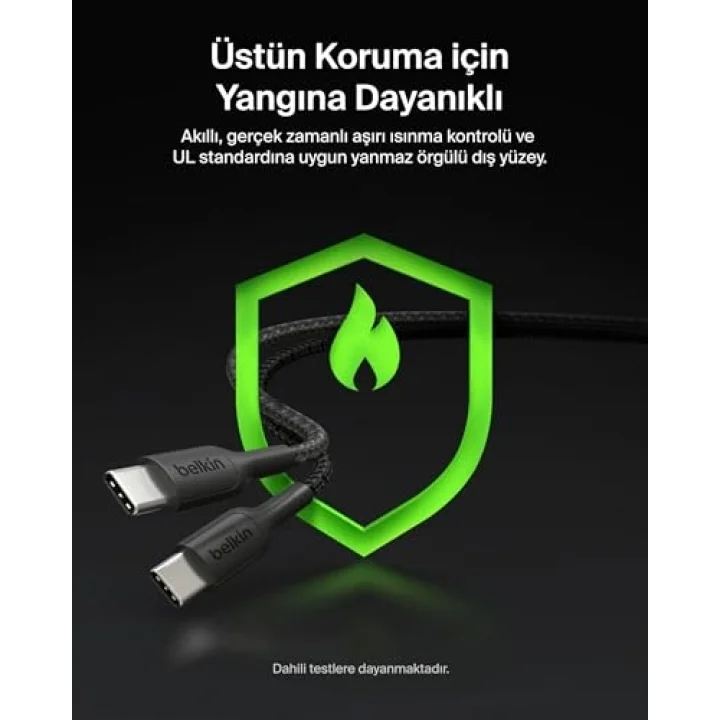 BoostCharge Pro 2’si 1 Arada 140 W USB-C - USB-C Şarj Kablosu, Örgülü Çift Şarj Kablosu, Akıllı Güç Paylaşımı ile Hızlı Şarj, MacBook, iPhone, iPad, Samsung, Pixel ve Daha Fazlası İçin, Siyah