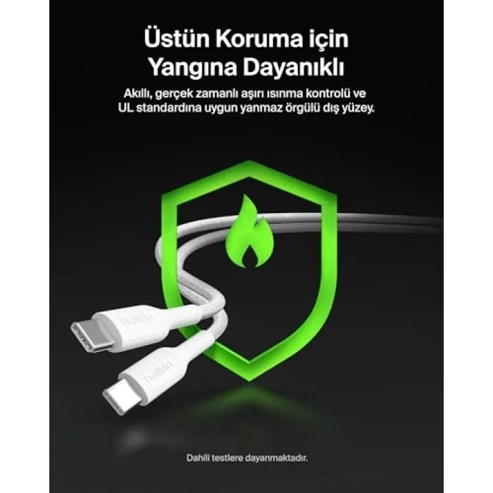 BoostCharge Pro 2’si 1 Arada 140 W USB-C - USB-C Şarj Kablosu, Örgülü Çift Şarj Kablosu, Akıllı Güç Paylaşımı ile Hızlı Şarj, MacBook, iPhone, iPad, Samsung, Pixel ve Daha Fazlası İçin, Beyaz