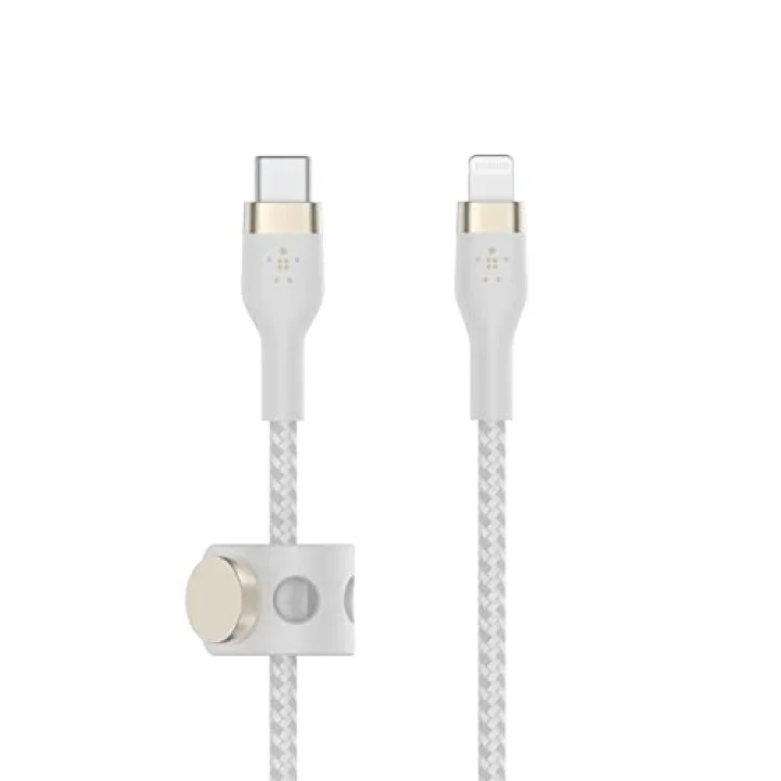BoostCharge Pro Flex örgülü USB-C/Lightning kablosu, 1 m, MFI sertifikalı, 20 W, hızlı şarj için, PD Power Delivery ile, iPhone 14/14 Plus, 13, 12, Pro, Max, mini gibi cihazlar için, beyaz