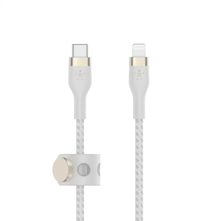 BoostCharge Pro Flex örgülü USB-C/Lightning kablosu, 1 m, MFI sertifikalı, 20 W, hızlı şarj için, PD Power Delivery ile, iPhone 14/14 Plus, 13, 12, Pro, Max, mini gibi cihazlar için, beyaz