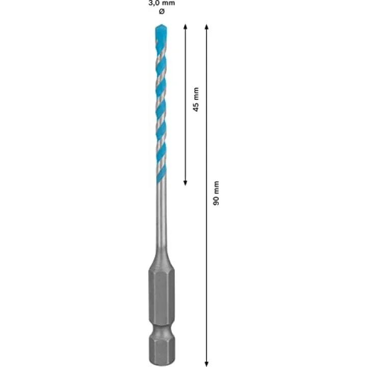 Bosch Professional 1x EXPERT HEX-9 MultiConstruction Delme Uçları (Beton, Yumuşak döşemeler, Çelik, Yumuşak ahşap, Plastik, Ø 3,00x90 mm, Aksesuar Döner Matkap/Vidalamalar)