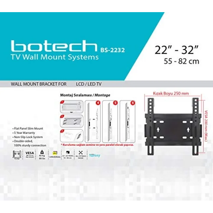 BS2232 BS-2232 Tv Sabit Askı Aparatı, Siyah
