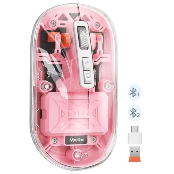 BTM005 | Saydam Ofis Mouse | 2.4G Kablosuz + Çift Bluetooth | Sessiz Tıklama | 2400 DPI (Pembe)