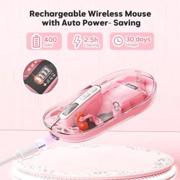BTM005 | Saydam Ofis Mouse | 2.4G Kablosuz + Çift Bluetooth | Sessiz Tıklama | 2400 DPI (Pembe)