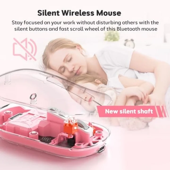 BTM005 | Saydam Ofis Mouse | 2.4G Kablosuz + Çift Bluetooth | Sessiz Tıklama | 2400 DPI (Pembe)