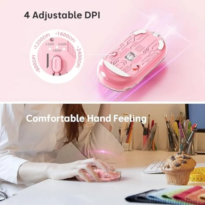 BTM005 | Saydam Ofis Mouse | 2.4G Kablosuz + Çift Bluetooth | Sessiz Tıklama | 2400 DPI (Pembe)