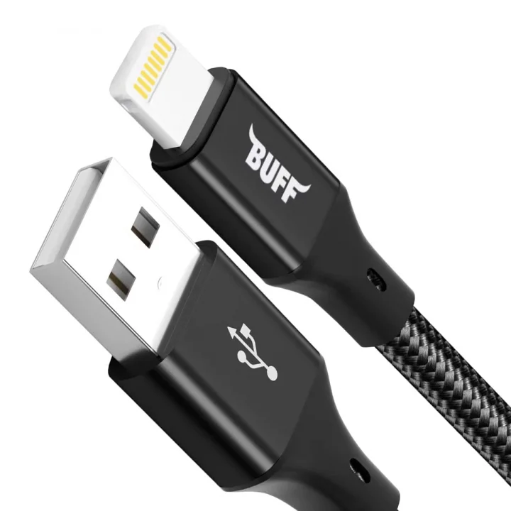 Buff BL71 USB to Lightning 2.4A 1.2M Örgülü Data ve Şarj Kablosu (Siyah)