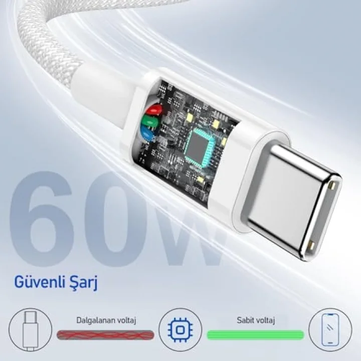 Buff Bl74 Örgülü 60W 1.2M Data Ve Şarj Kablosu, Bükülmeye Dayanıklı, Hızlı Şarj, Type-C To Type-C