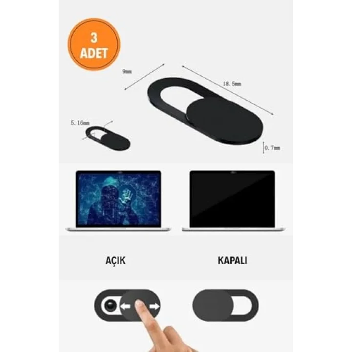 Buffer 3lü Webcam Kapatıcı, Laptop Tablet ve Telefon Uyumlu, Plastik, Siyah