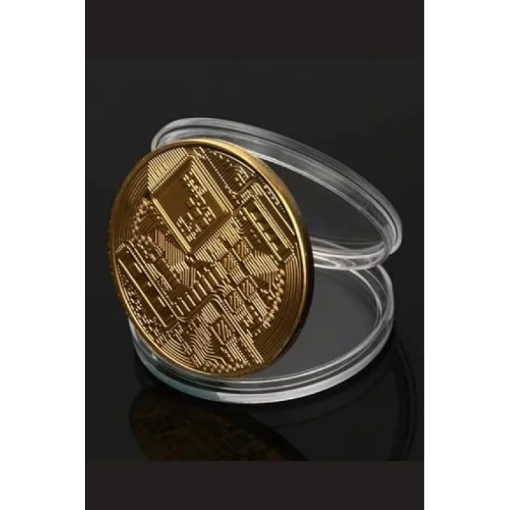 Buffer Bitcoin Madeni Hatıra Parası, Altın Rengi, 4,5 cm, 3 Adet Set