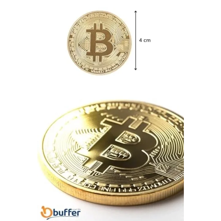 Buffer Bitcoin Madeni Hatıra Parası, Altın Rengi, 4,5 cm, 3 Adet Set