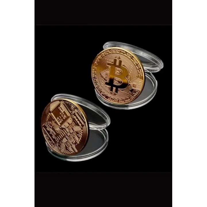 Buffer Bitcoin Madeni Hatıra Parası, Altın Rengi, 4,5 cm, 3 Adet Set