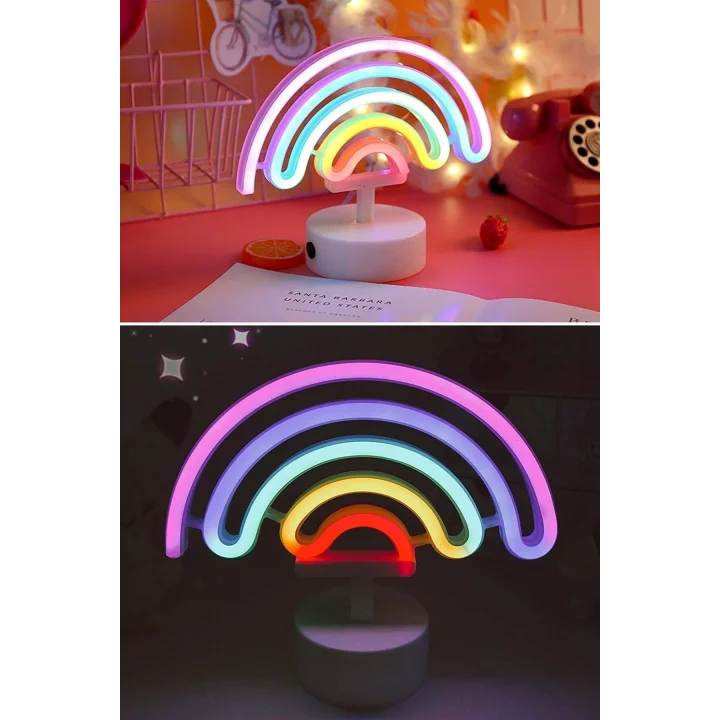 BUFFER Gökkuşağı Neon LED Işık, Renkli Plastik Masaüstü Dekoratif Ambiyans Aydınlatması, USB Beslemeli