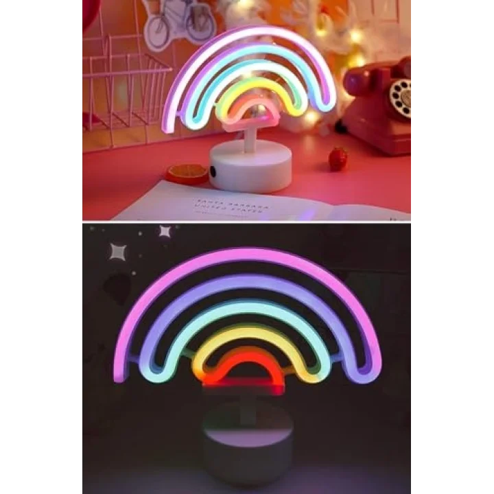 BUFFER Gökkuşağı Neon LED Işık, Renkli Plastik Masaüstü Dekoratif Ambiyans Aydınlatması, USB Beslemeli