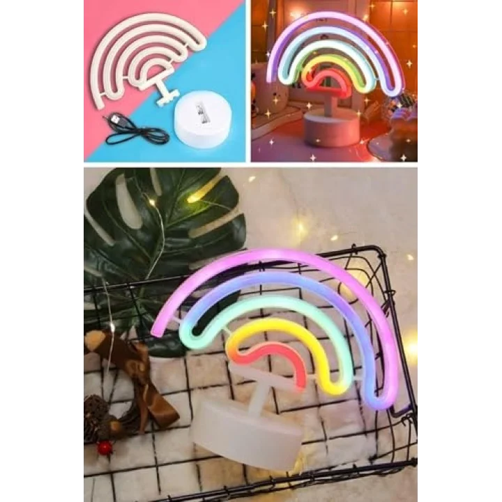 BUFFER Gökkuşağı Neon LED Işık, Renkli Plastik Masaüstü Dekoratif Ambiyans Aydınlatması, USB Beslemeli