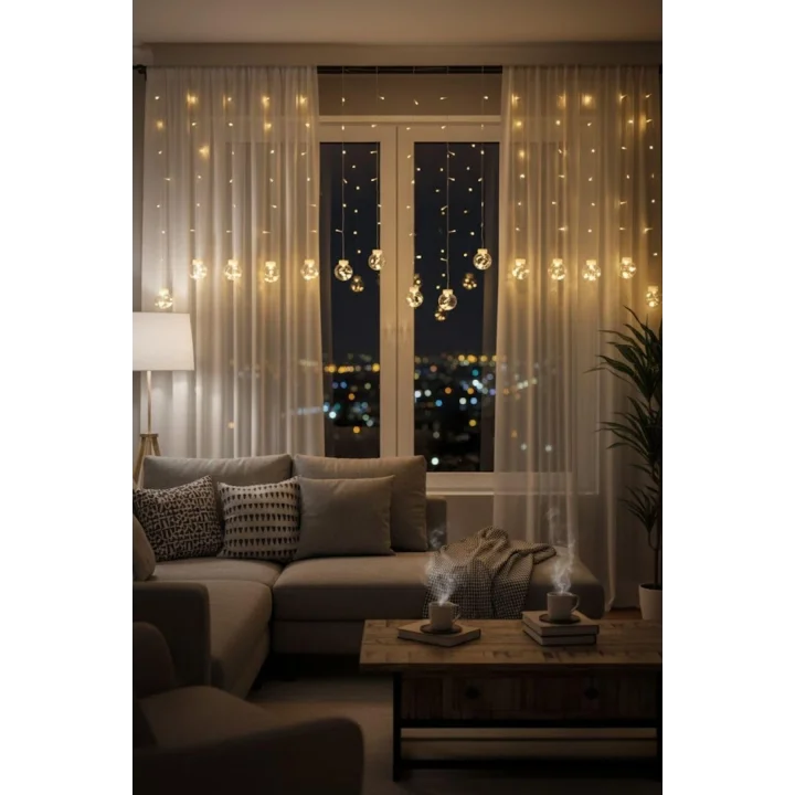 BUFFER Kumandalı LED Dekoratif Sarkıt Aydınlatma, 10 Sarkıtlı Top İçi Mini Toplu, Cam, Günışığı Rengi, Modern Stil, Uzaktan Kumanda ile Kontrol