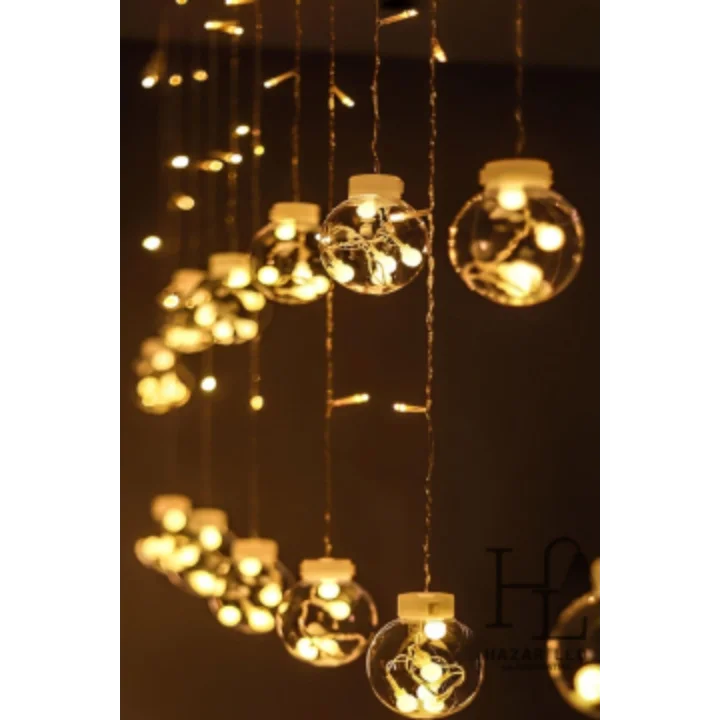 BUFFER Kumandalı LED Dekoratif Sarkıt Aydınlatma, 10 Sarkıtlı Top İçi Mini Toplu, Cam, Günışığı Rengi, Modern Stil, Uzaktan Kumanda ile Kontrol