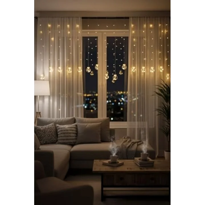BUFFER Kumandalı LED Dekoratif Sarkıt Aydınlatma, 10 Sarkıtlı Top İçi Mini Toplu, Cam, Günışığı Rengi, Modern Stil, Uzaktan Kumanda ile Kontrol