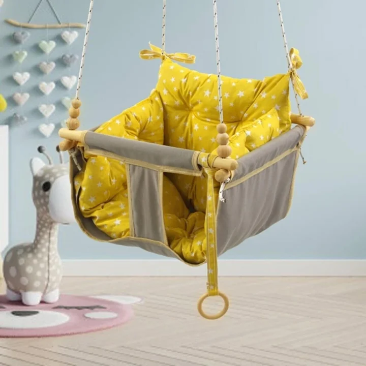 Bundera Wag Swing Çocuk Ahşap Bebek Hamak Ev Tavan Bahçe Salıncağı (Pembe)
