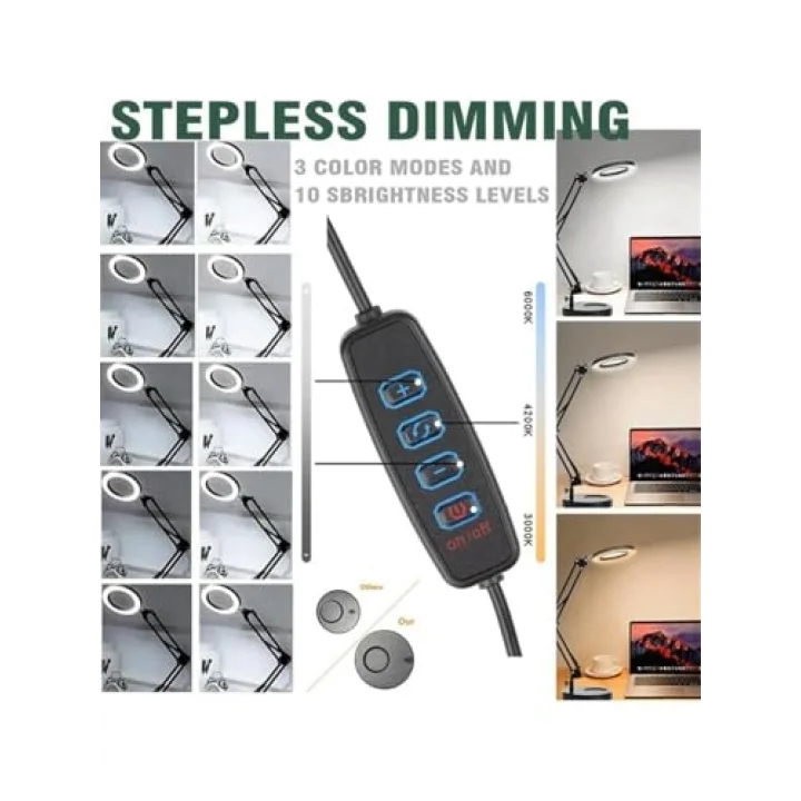 Büyüteçli Masa Lambası USB Güç Bağlantılı 10X Büyütmeli LED Işıklı Masaüstü Lamba 360 Derece Dönebilen Başlıklı Ayarlanabilir Parlaklık Seviyeli Esnek Kollu Çalışma Lambası | FLB06
