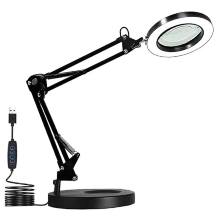 Büyüteçli Masa Lambası USB Güç Bağlantılı 10X Büyütmeli LED Işıklı Masaüstü Lamba 360 Derece Dönebilen Başlıklı Ayarlanabilir Parlaklık Seviyeli Esnek Kollu Çalışma Lambası | FLB06