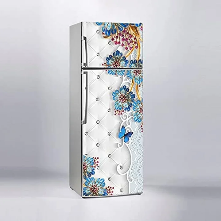 Buzdolabı Sticker Kaplama Dolap Kaplama Etiketi Döşeme Mavi Çiçek