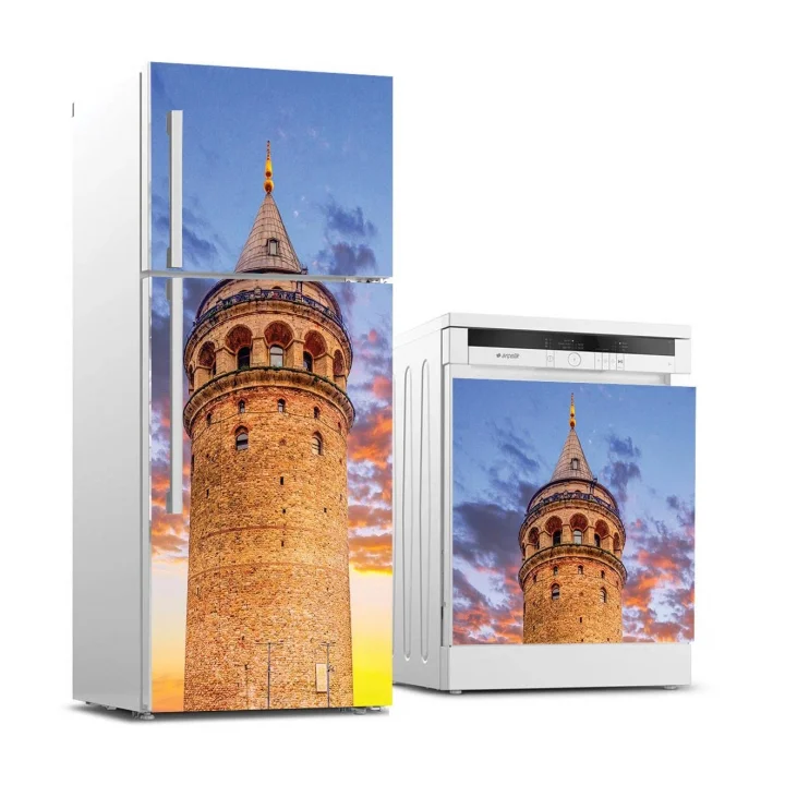 Buzdolabı ve Bulaşık Makinası Beyaz Eşya Sticker Kaplama Galata Kulesi