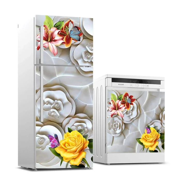 Buzdolabı ve Bulaşık Makinası Beyaz Eşya Sticker Kaplama Kabartma Gül
