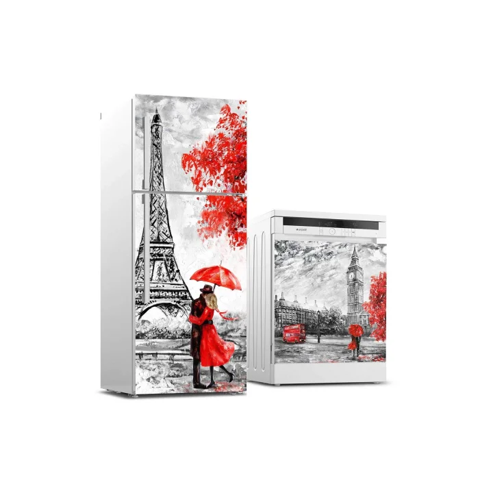 Buzdolabı ve Bulaşık Makinası Beyaz Eşya Sticker Kaplama Paris Yağlıboya