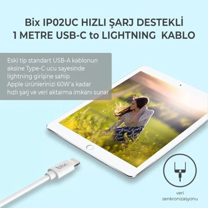 BX-IP02UC Type-C to Lightning Data ve Şarj Kablosu Beyaz 1.20 Metre