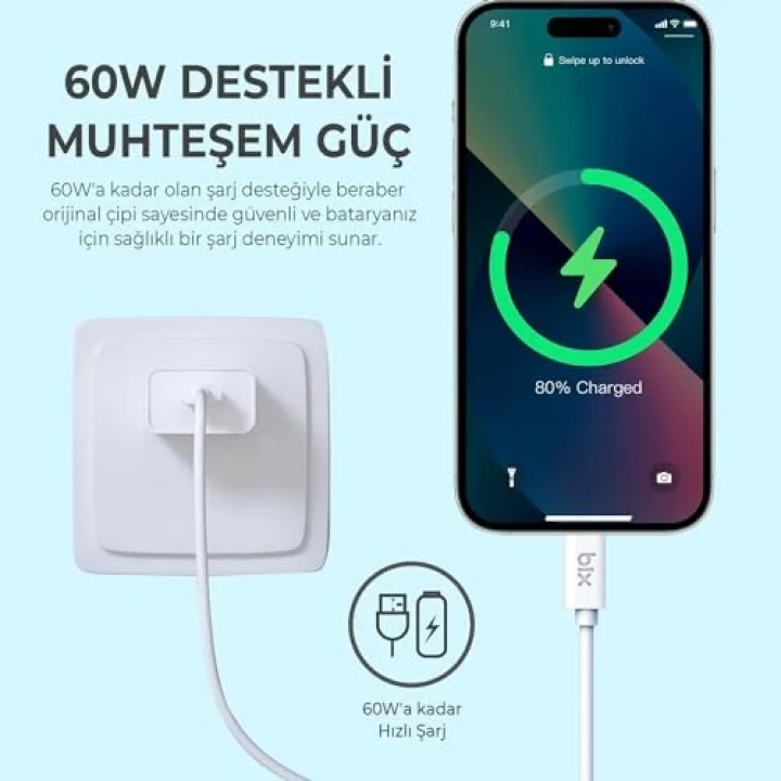 BX-IP02UC Type-C to Lightning Data ve Şarj Kablosu Beyaz 1.20 Metre
