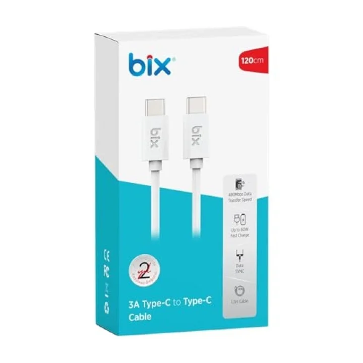 BX-UC02C 60W Type-C to Type-C Hızlı Şarj ve Data Kablosu 1.2 Metre Beyaz