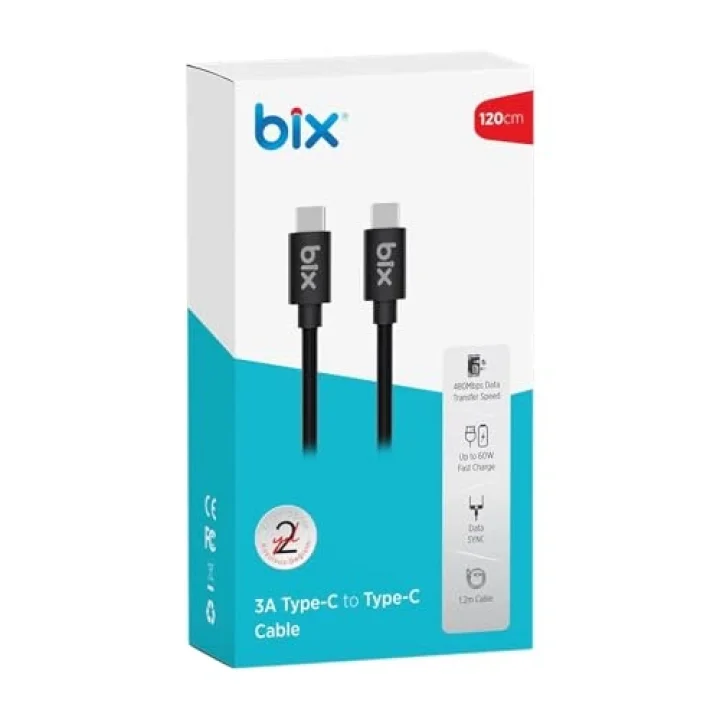 BX-UC02C 60W Type-C to Type-C Hızlı Şarj ve Data Kablosu 1.2 Metre Siyah
