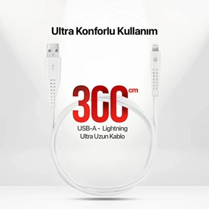 by ttec USB-A - iPhone Lightning 2A Şarj Kablosu 300cm-Beyaz