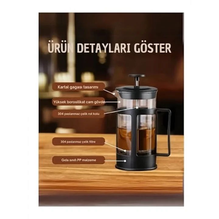 BYBARS French Bitki Çayı, Kahve Pressi Plastik 600 ml