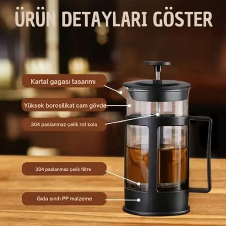 BYBARS French Bitki Çayı, Kahve Pressi Plastik 600 ml