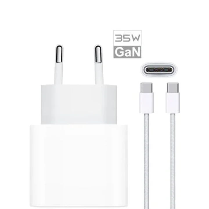Bydiz Apple iPhone 35W USB-C 16/15/pro/max/Plus Güç Adaptörü Set GaN Tech Type-C Hızlı Şarj Cihazı